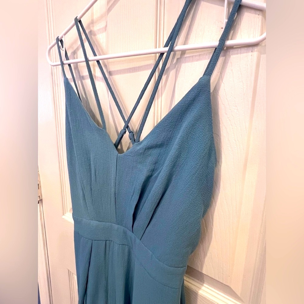 Very J Blue strappy jumpsuit slit leg pockets  cottagecore fairycore coquette - Picture 4 of 13